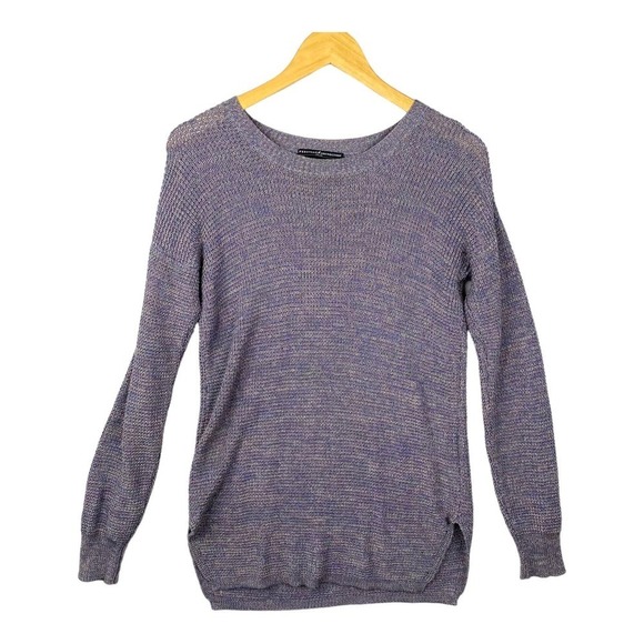 Peruvian Connection Purple Rainbow Rib Knit Slim Long Sleeve Sweater Size Small - Picture 1 of 6